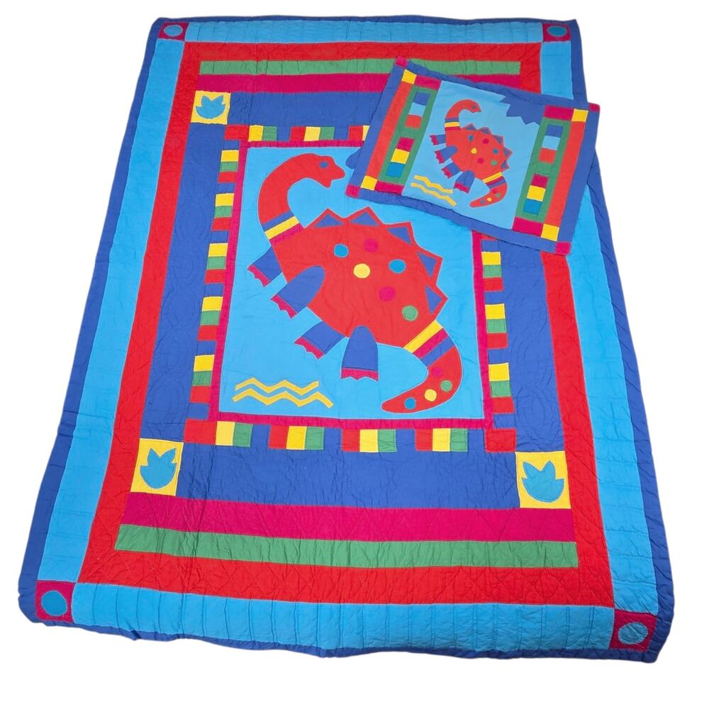 Vintage Dinosaur Color Block Twin Quilt & Sham Britannica Home Fashions | READ